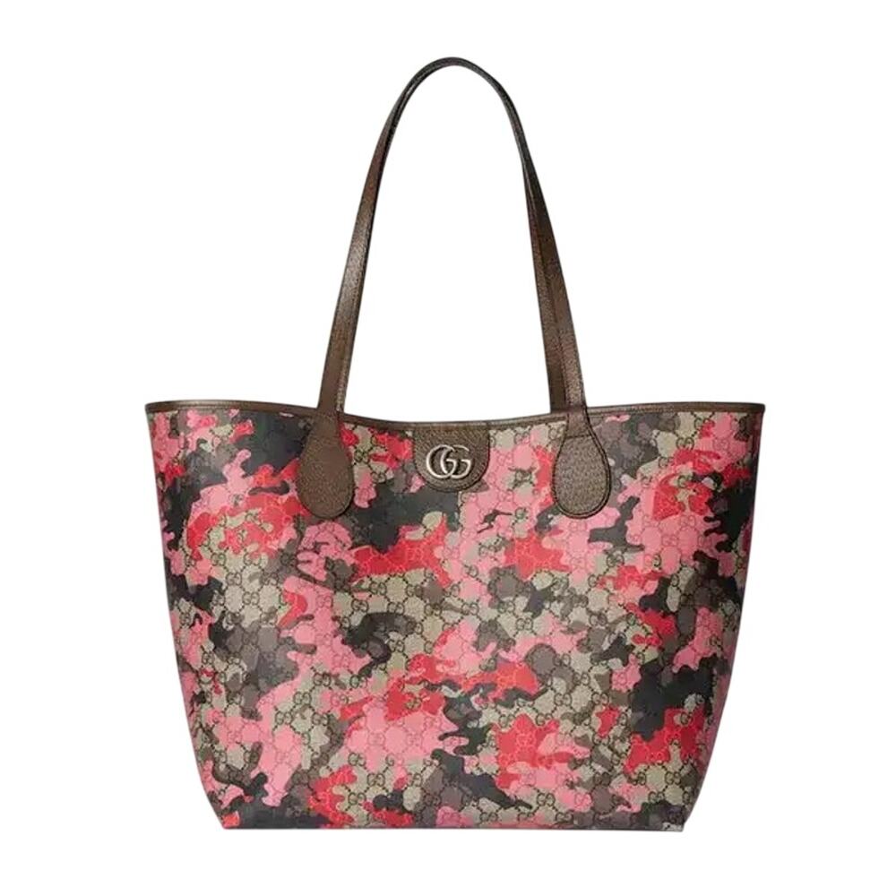 Gucci Large Pink & Red Camouflage Marbled GG Monogram Shopper NWT